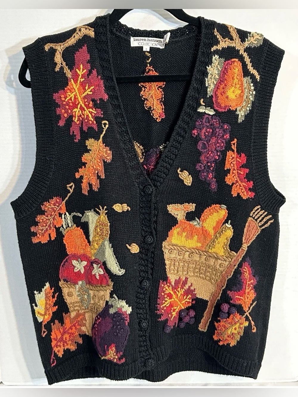 Vintage Lauren Hansen Collection Fall Sweater Vest Cardigan Size S